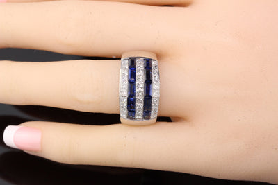 Estate 18K White Gold Princess Cut Diamond and Sapphire Invisible Set Ring