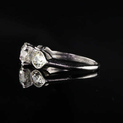 Antique Art Deco Platinum Old European Round and Old Pear Cut Diamond Engagement Ring