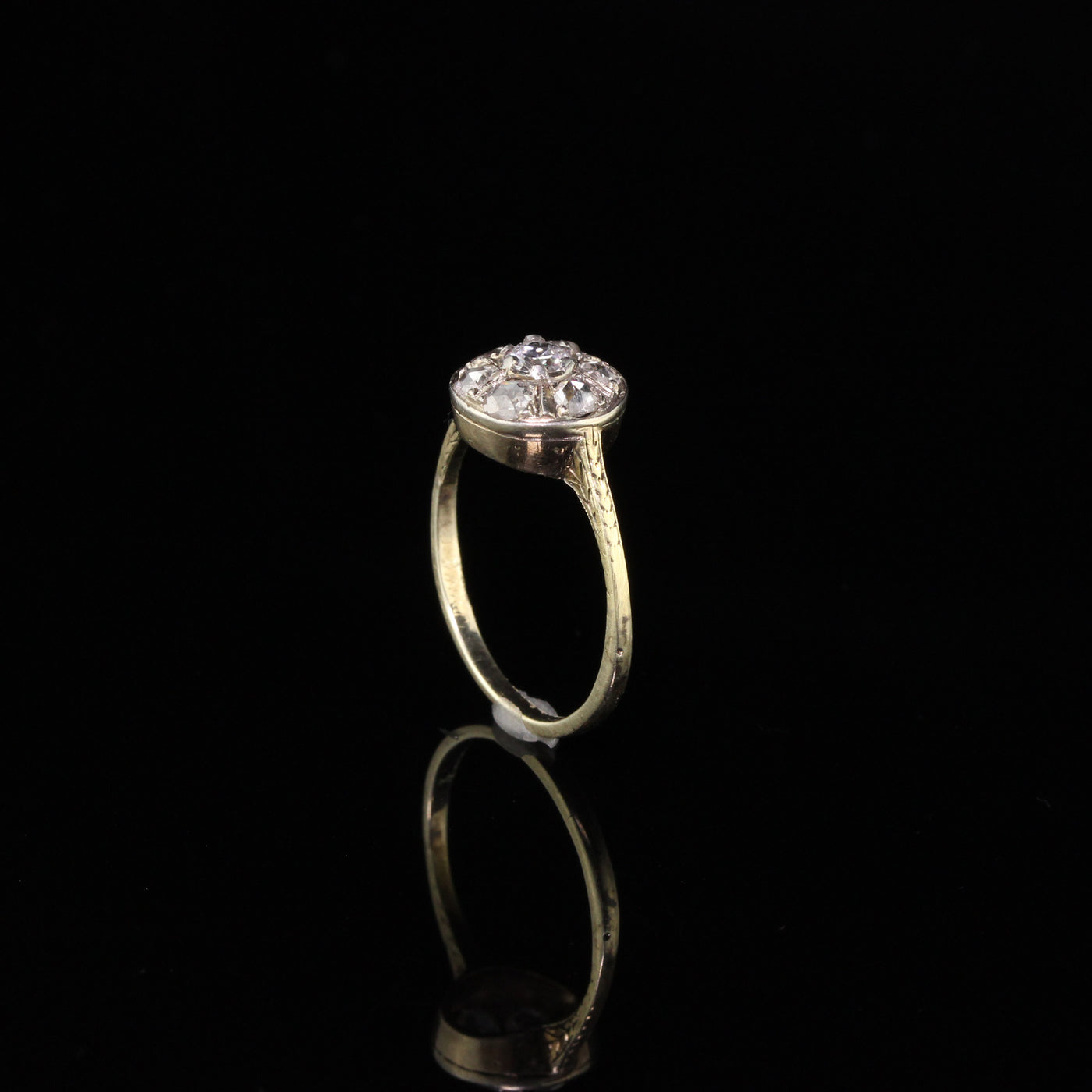 Antique Victorian 10K Yellow Gold Old Euro and Rose Cut Diamond Engagement Ring