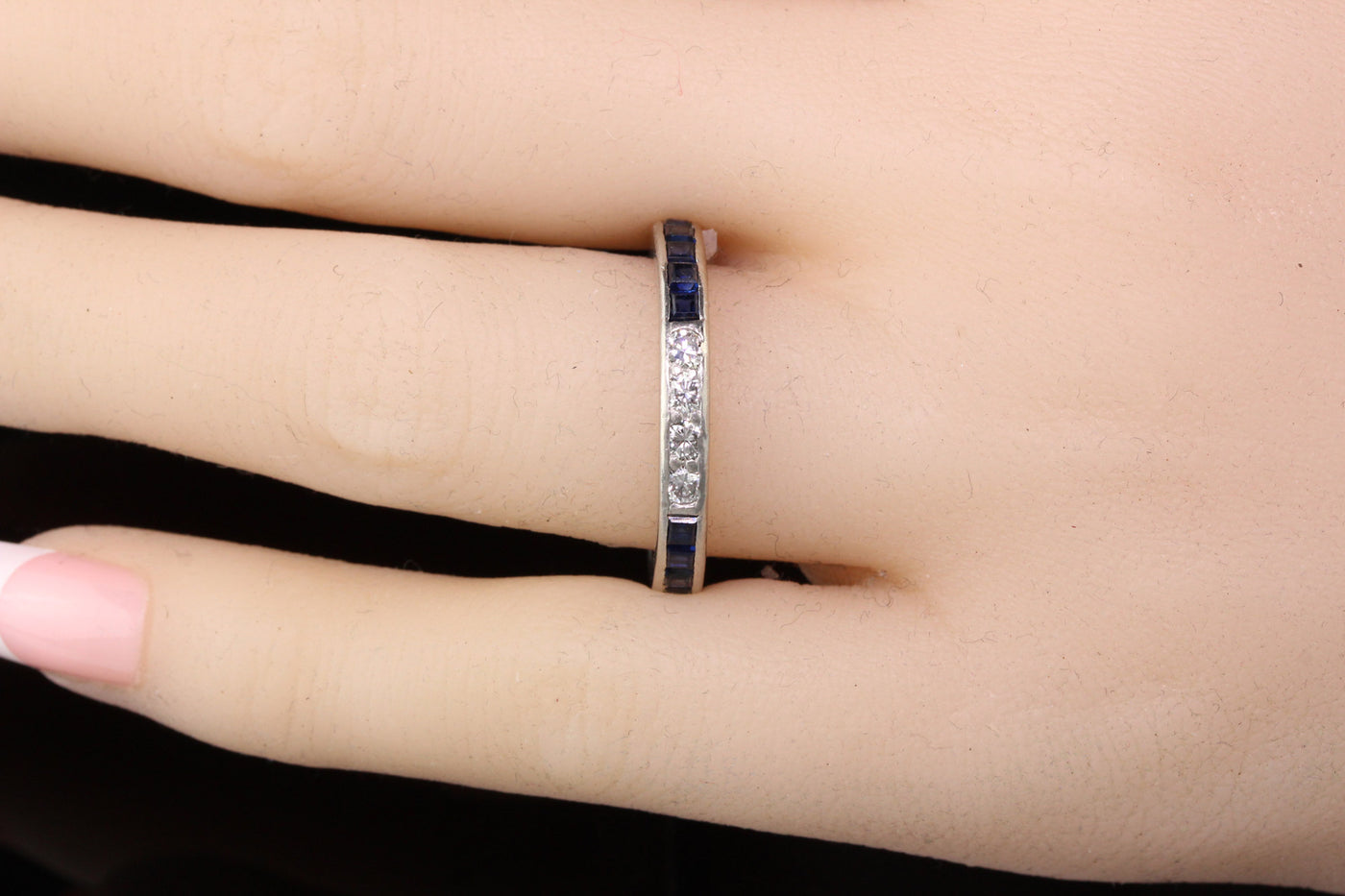 Tiffany and Co Vintage Platinum Diamond and Sapphire Wedding Band - Size 8.75