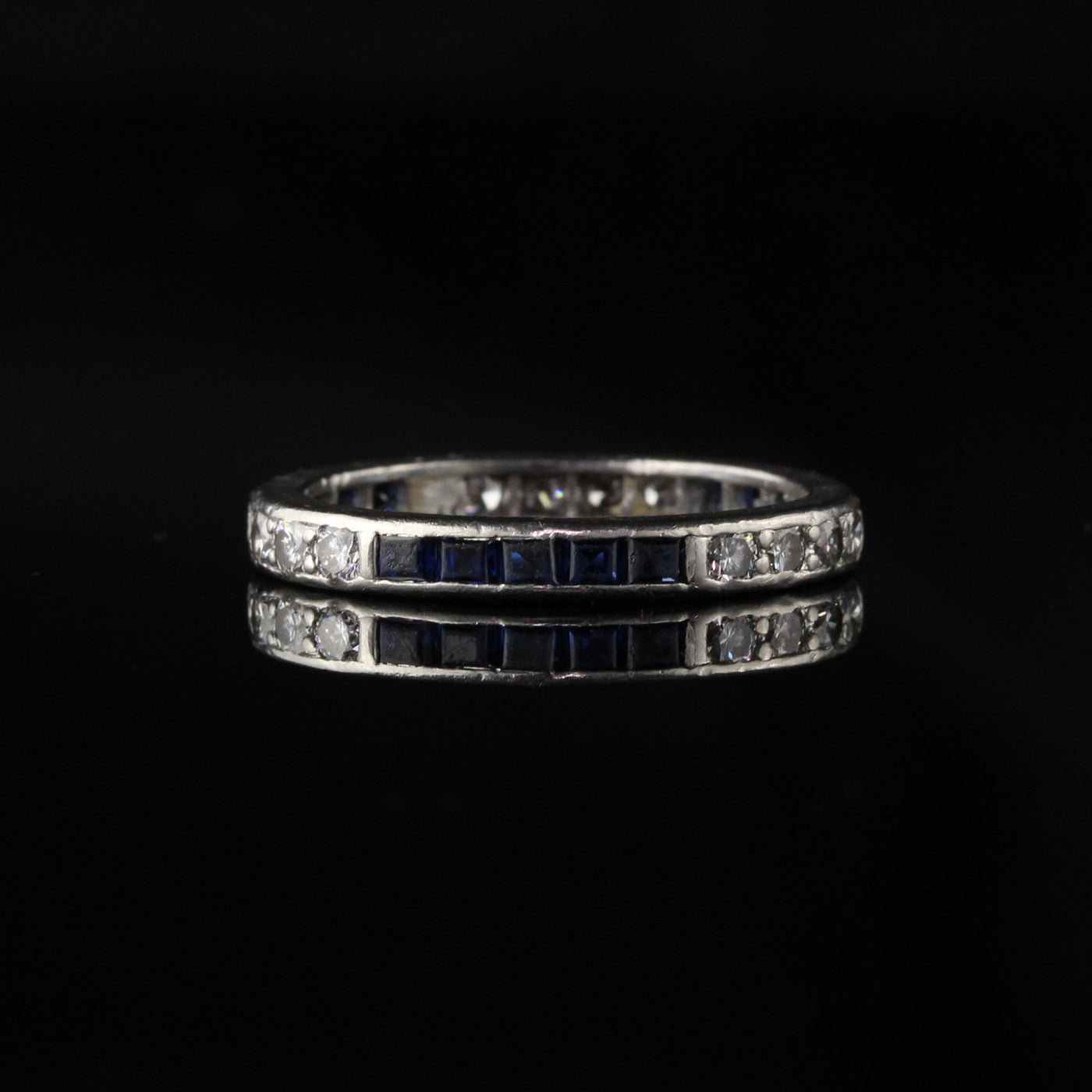 Tiffany and Co Vintage Platinum Diamond and Sapphire Wedding Band - Size 8.75