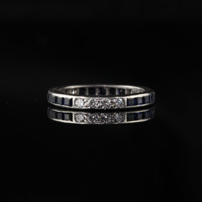 Tiffany and Co Vintage Platinum Diamond and Sapphire Wedding Band - Size 8.75