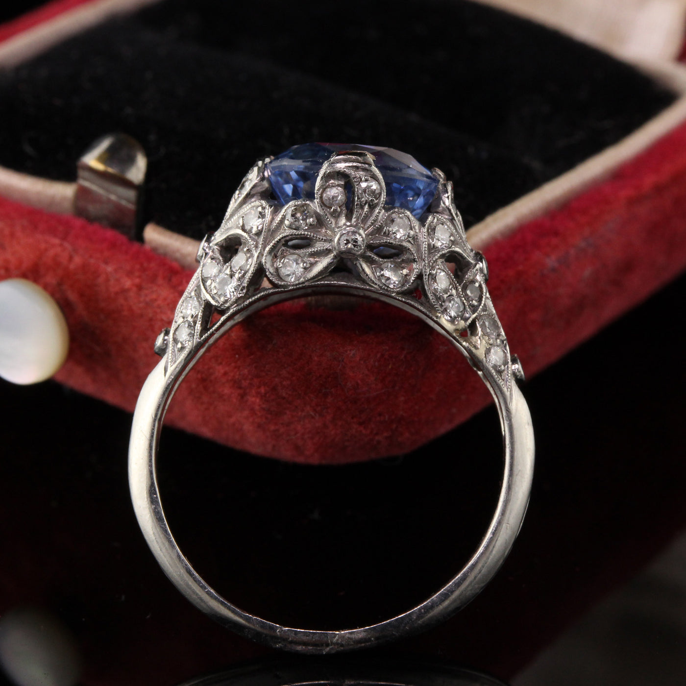Antique Art Deco Platinum Diamond and Sapphire Engagement Ring - LAYAWAY 3 of 3