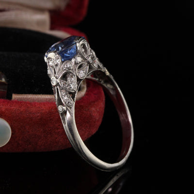 Antique Art Deco Platinum Diamond and Sapphire Engagement Ring - LAYAWAY 3 of 3