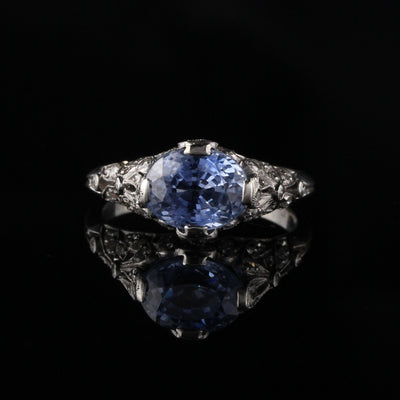 Antique Art Deco Platinum Diamond and Sapphire Engagement Ring - DEPOSIT
