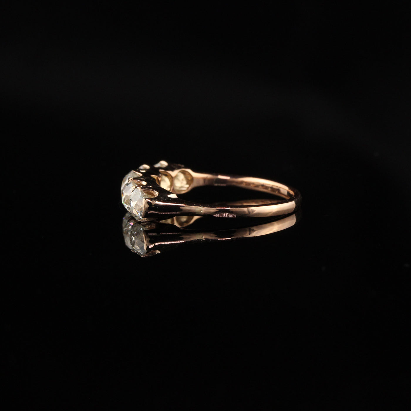 Antique Victorian 18K Rose Gold Old Mine Cut Diamond Five Stone Ring