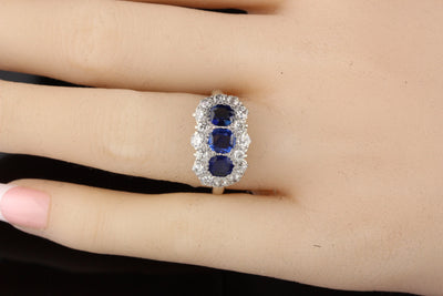 Antique Art Deco Platinum and 14K White Gold Sapphire and Diamond Ring