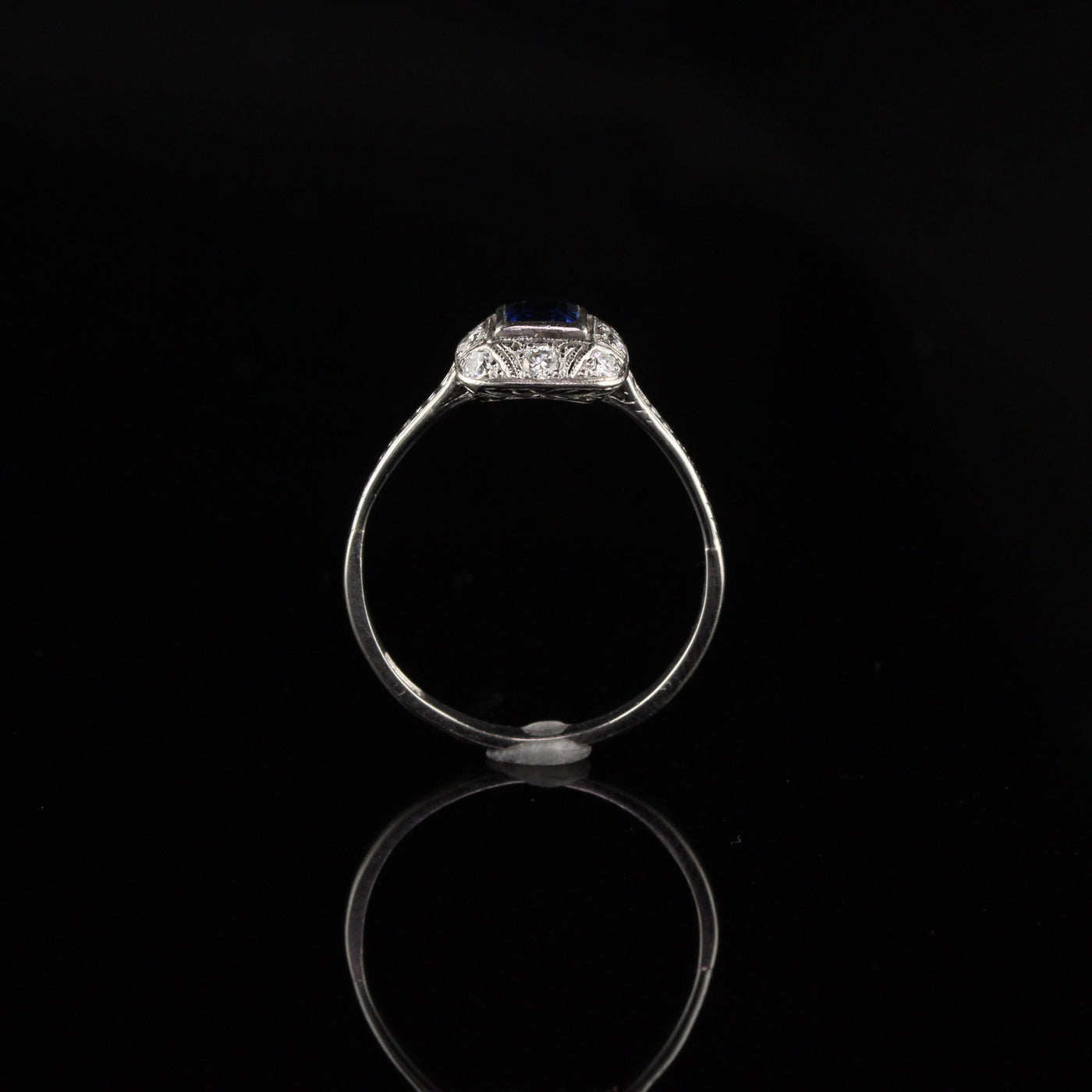 Antique Art Deco Platinum Sapphire and Diamond Engagement Ring