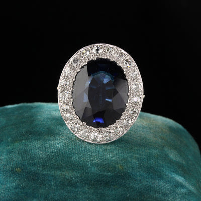 Antique Art Deco Platinum Diamond and Sapphire Cocktail Ring