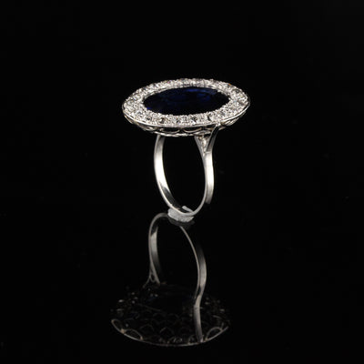 Antique Art Deco Platinum Diamond and Sapphire Cocktail Ring