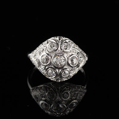 Antique Art Deco Platinum Old Euro Cut Diamond Engagement Ring