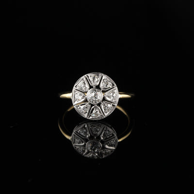 Antique Victorian 18K Yellow Gold and Platinum Top Old Euro Cut Diamond Ring
