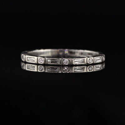Antique Art Deco Platinum French Cut Baguette and Round Eternity Band - Size 4.25