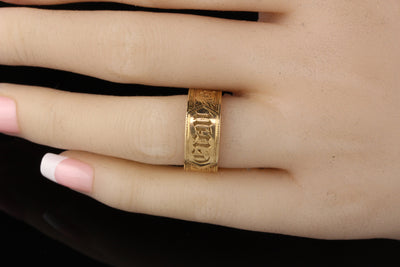 Antique Victorian 18K Yellow Gold Engraved Mourning Ring