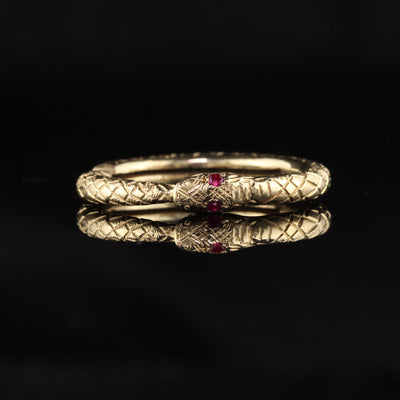Antique Victorian 14K Yellow Gold Ruby Snake Ring