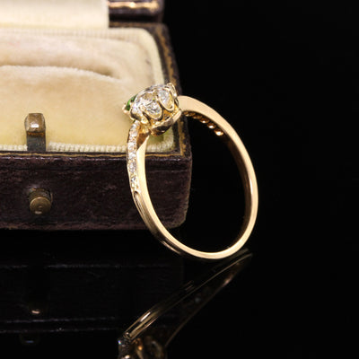 Antique Victorian 18K Yellow Gold .95 ct Old European Diamond and Tsavorite Toi Et Moi Ring