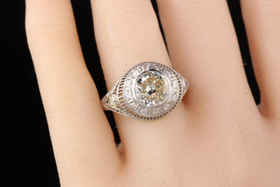 Antique Art Deco Platinum 1.55 ct Old European Diamond Engagement Ring
