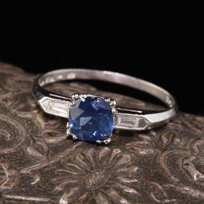 Antique Art Deco Platinum Sapphire and Diamond Engagement Ring - Layaway 3 of 4