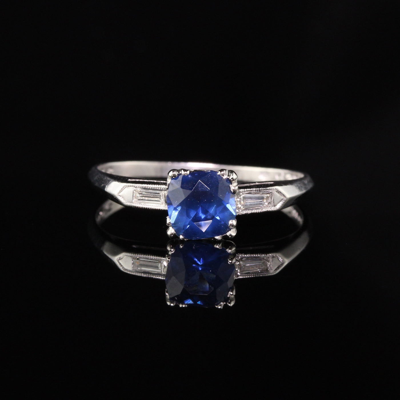 Antique Art Deco Platinum Sapphire and Diamond Engagement Ring - Layaway 2 of 4