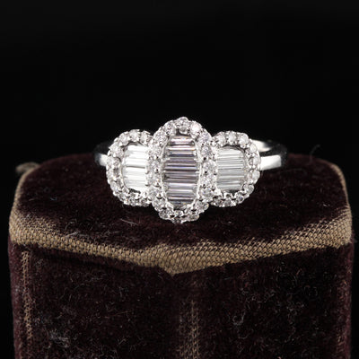 Estate Vintage 14K White Gold Diamond Baguette Cluster 3 Stone Ring