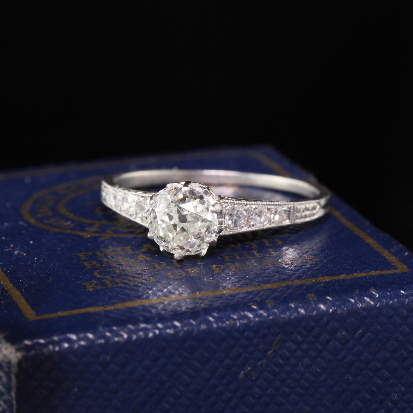 Bailey Banks and Biddle Art Deco Platinum Old Euro Diamond Engagement Ring