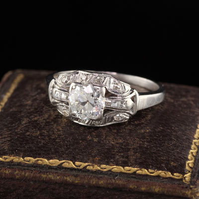 Antique Art Deco Platinum Old European French Cut Engagement Ring