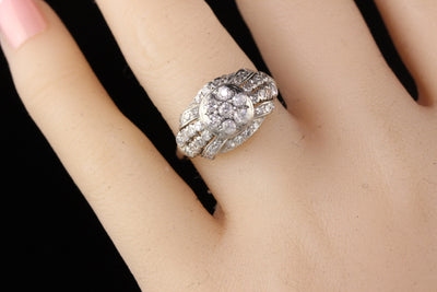 Antique Art Deco Platinum Old Mine Diamond Cluster Engagement Ring