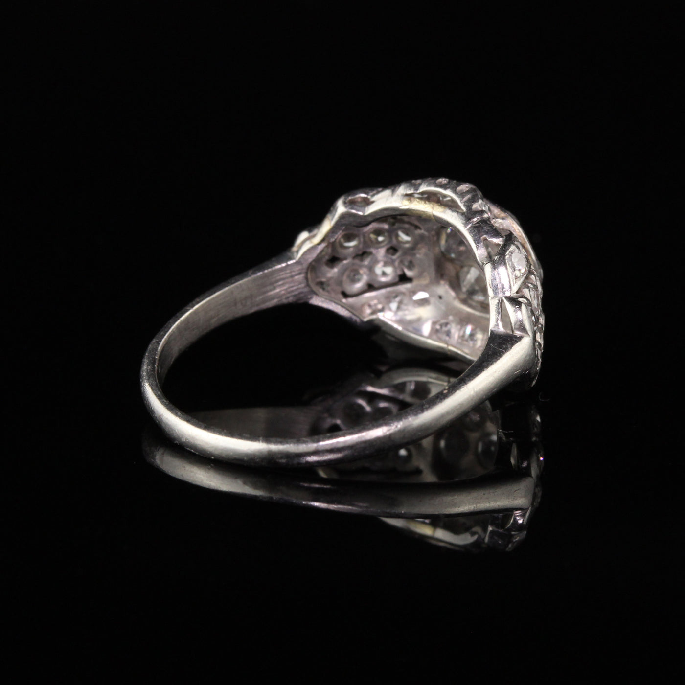 Antique Art Deco Platinum Old Mine Diamond Cluster Engagement Ring