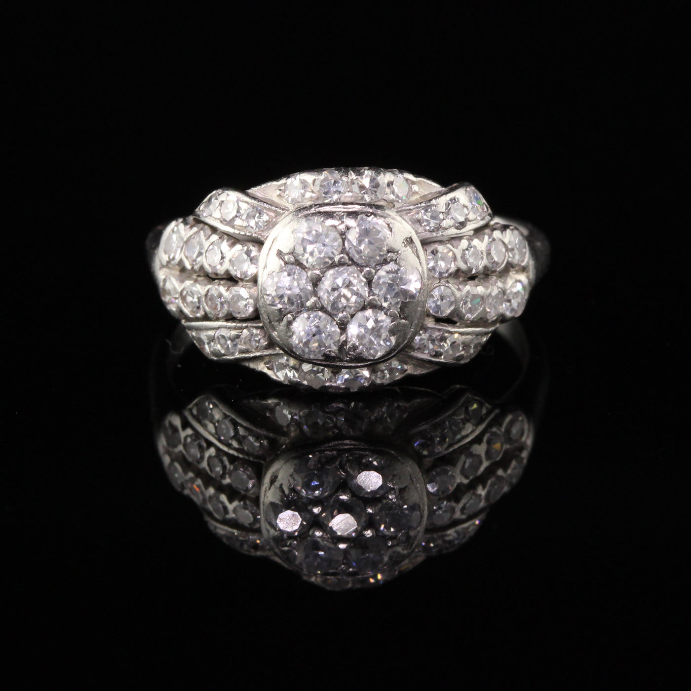 Antique Art Deco Platinum Old Mine Diamond Cluster Engagement Ring