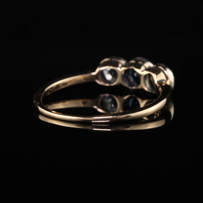 Antique Art Deco 14K Yellow Gold Old European Diamond Sapphire Three Stone Ring