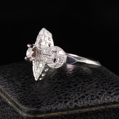 Vintage Art Deco Platinum Single Cut and Champagne Diamond Engagement Ring