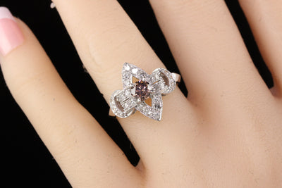 Vintage Art Deco Platinum Single Cut and Champagne Diamond Engagement Ring