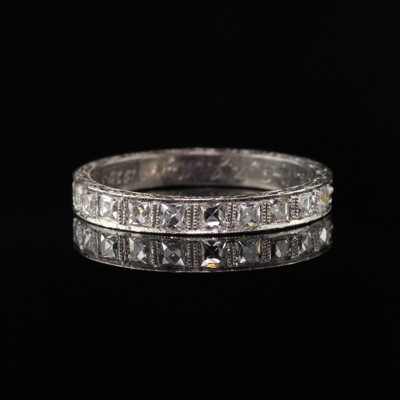Antique Art Deco Platinum French Cut Diamond Band Ring - Size 5.5