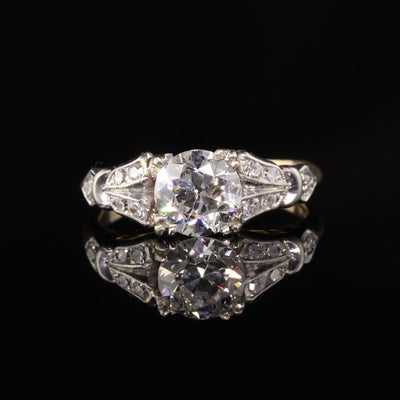 Antique Art Deco Platinum and Yellow Gold Diamond Engagement Ring