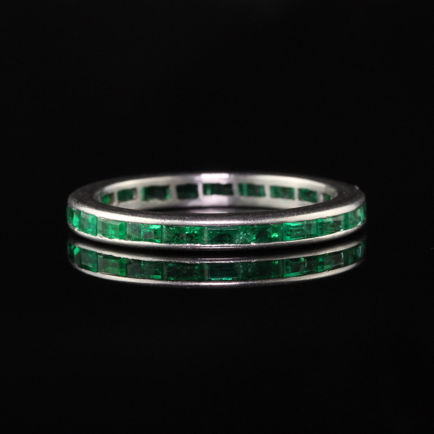 Antique Art Deco Platinum Emerald Eternity Wedding Band - Size 7 1/2