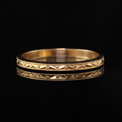 Antique Art Deco 14K Yellow Gold Engraved Wedding Band - Size 7