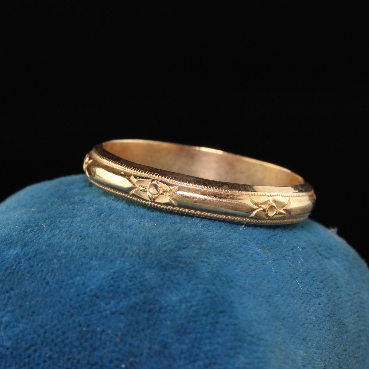 Antique Art Deco 14K Yellow Gold Engraved Wedding Band - Size 11 1/2