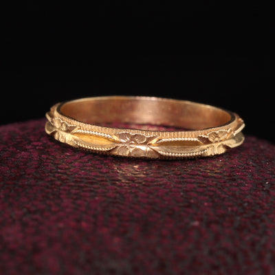 Antique Art Deco 14K Yellow Gold Engraved Wedding Band - Size 5