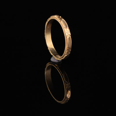 Antique Art Deco 14K Yellow Gold Engraved Wedding Band - Size 5