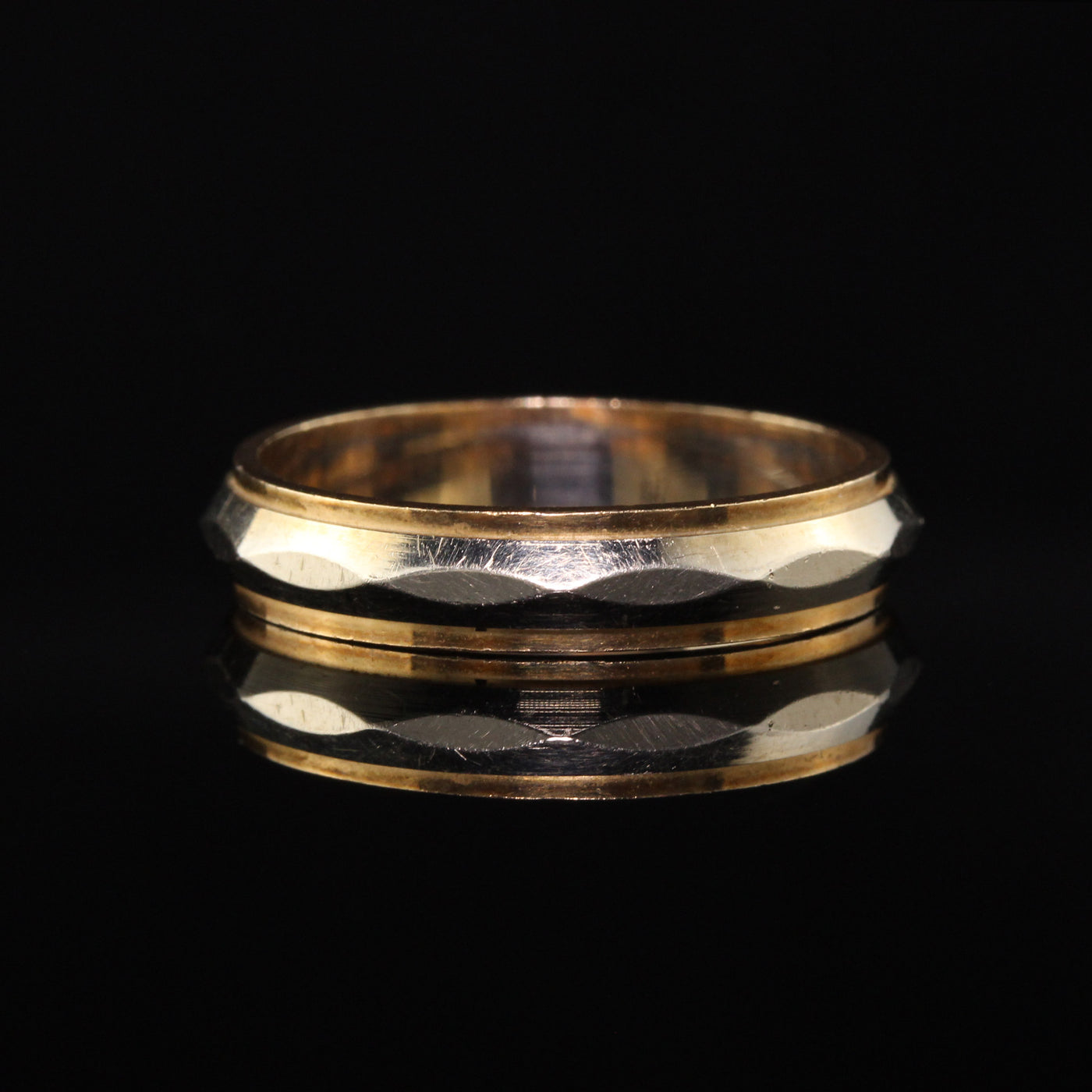 Antique Art Deco 14K Two Tone Yellow Gold Engraved Wedding Band - Size 10 1/2