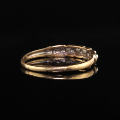 Antique Art Deco 14K Two Tone Yellow Gold Engraved Wedding Band - Size 6