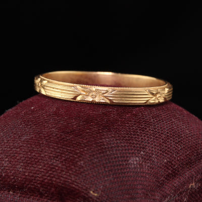 Antique Art Deco 14K Yellow Gold Engraved Wedding Band - Size 11