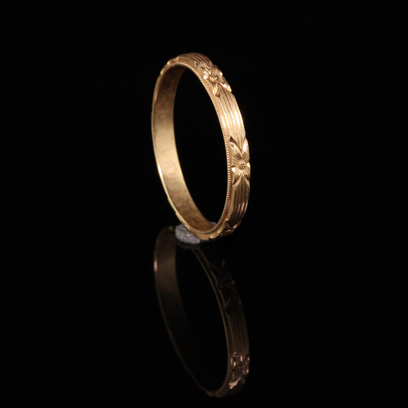 Antique Art Deco 14K Yellow Gold Engraved Wedding Band - Size 11