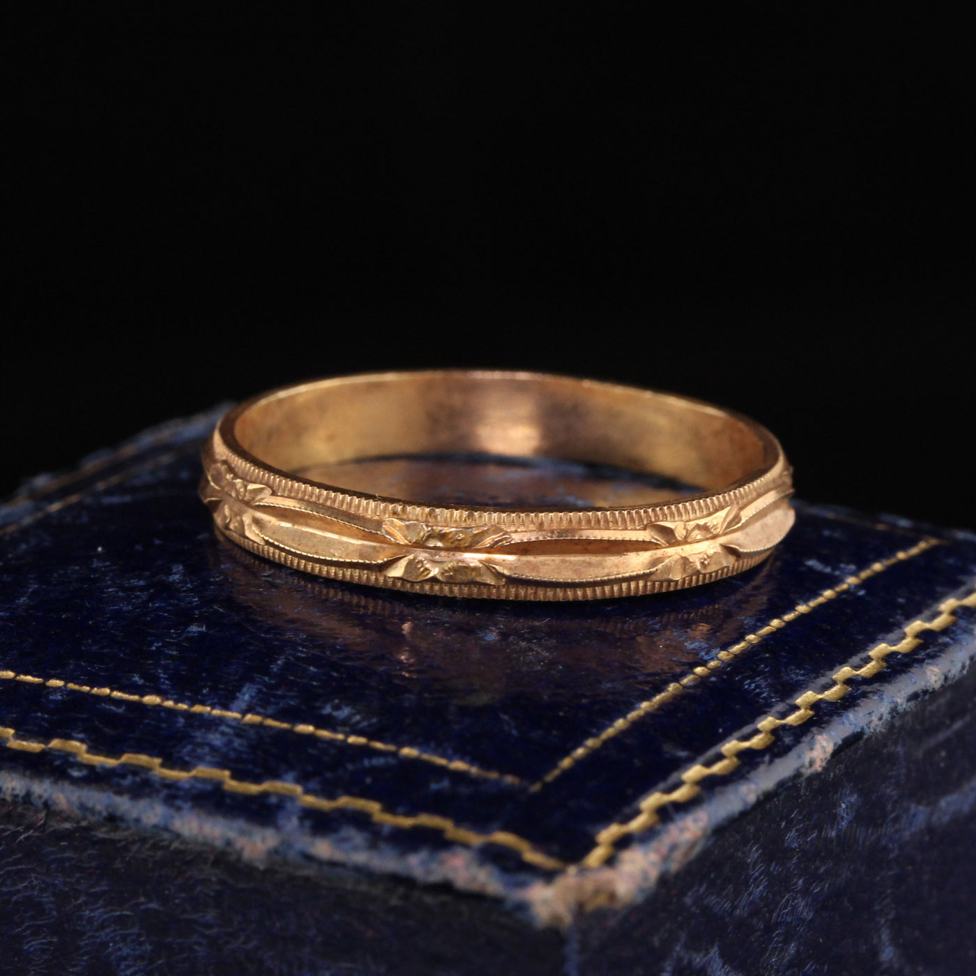 Antique Art Deco 14K Yellow Gold Engraved Wedding Band - Size 11 1/2
