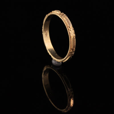 Antique Art Deco 14K Yellow Gold Engraved Wedding Band -Size 6 1/2