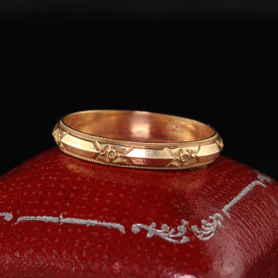 Antique Art Deco 14K Yellow Gold Engraved Wedding Band - Size 9 1/2
