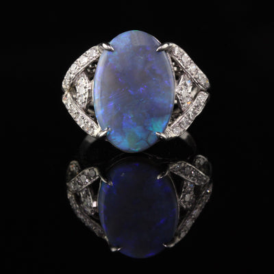 Antique Art Deco Platinum Black Opal Diamond Statement Ring