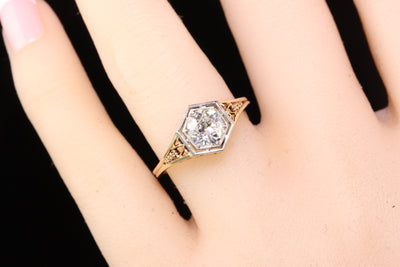 Antique Art Deco 14K Yellow Gold Old European Diamond Engagement Ring