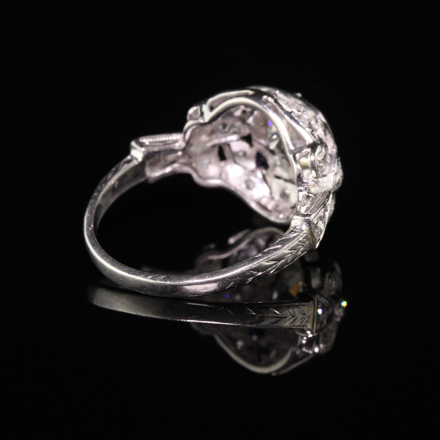 Antique Art Deco Platinum Old European Diamond Engagement Ring