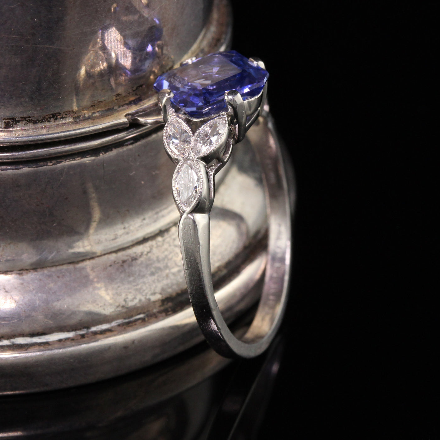 Antique Art Deco Platinum Diamond and Sapphire Engagement Ring